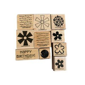 Stampin Up Flower & Sentiment Rubber Stamps Set - Birthday Thank You Love & Joy